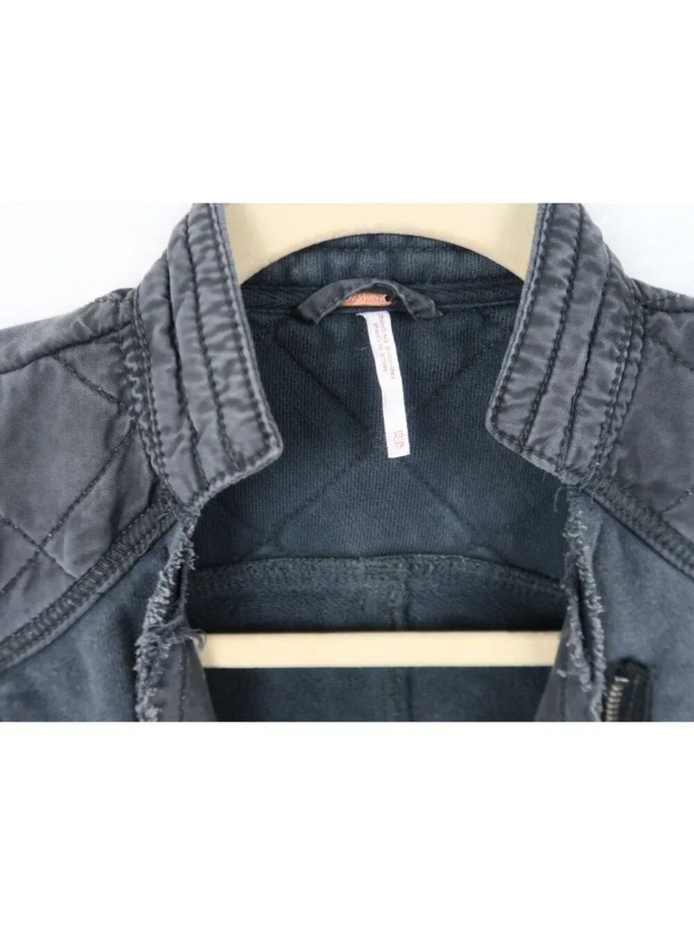 Free People XS Quilted Front-Open Moto Jacket Gray Cotton Artsy